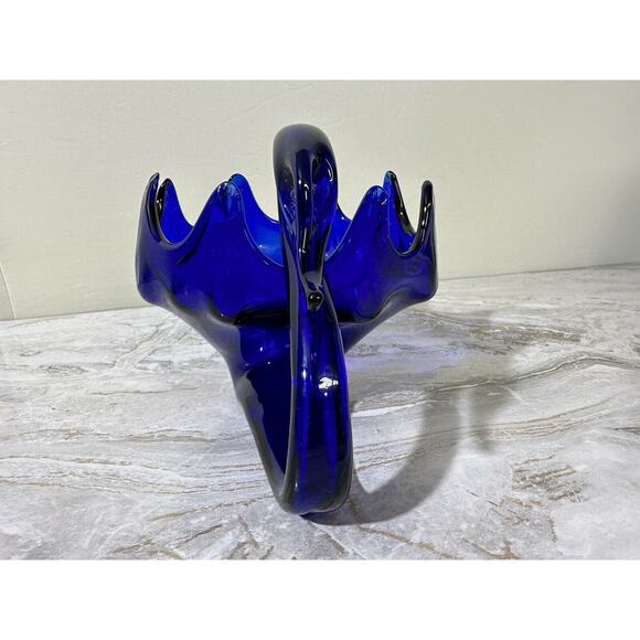 Vintage Cobalt Blue Blown Glass Swan Candy Dish MCM Decorative - Picture 3 of 14